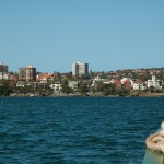 ferry to our destination (gray bldg in center)